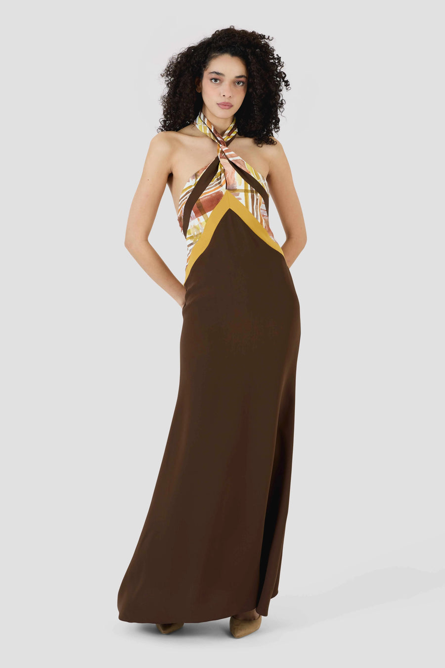 Twisted Halter Dress - Brown