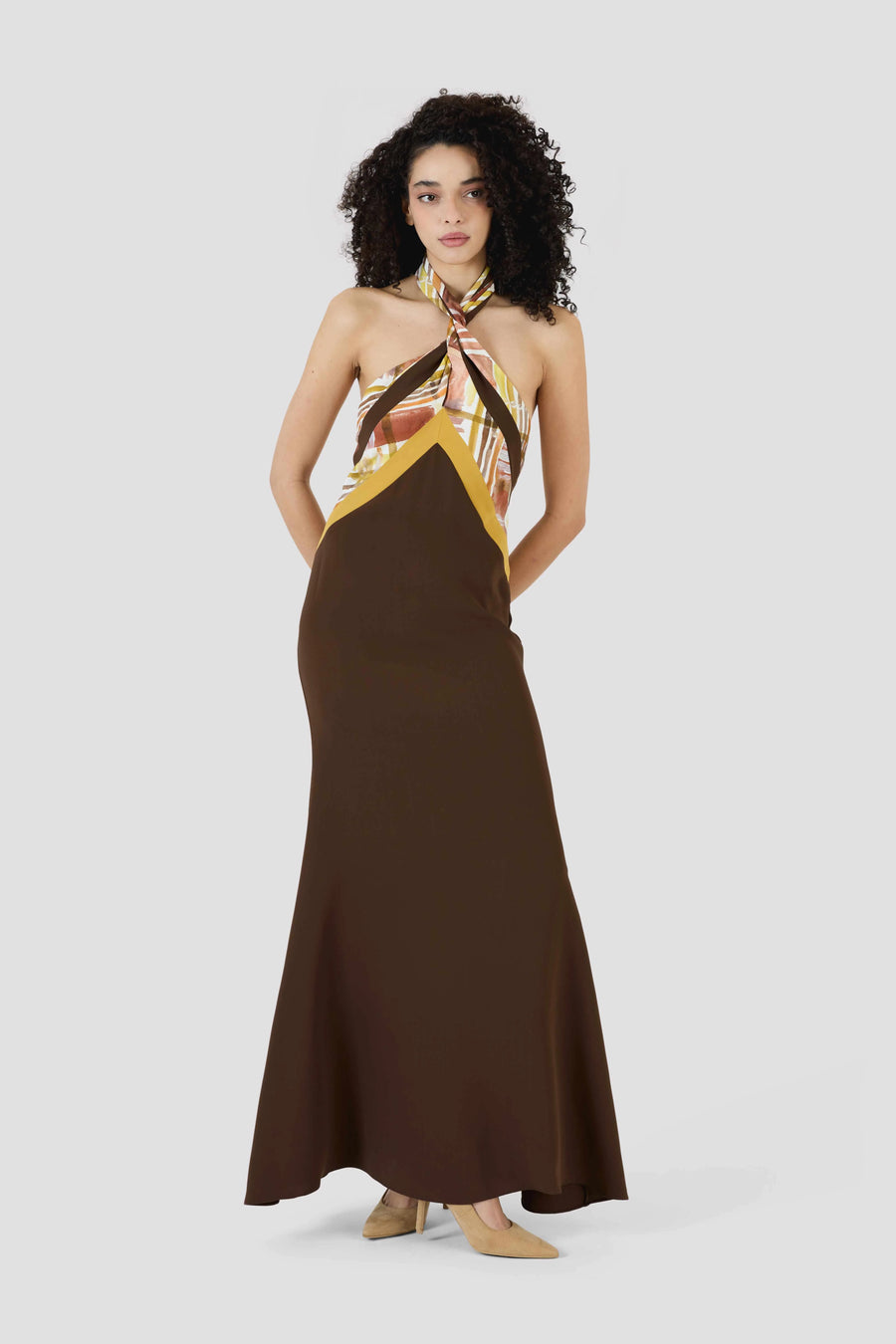 Twisted Halter Dress - Brown