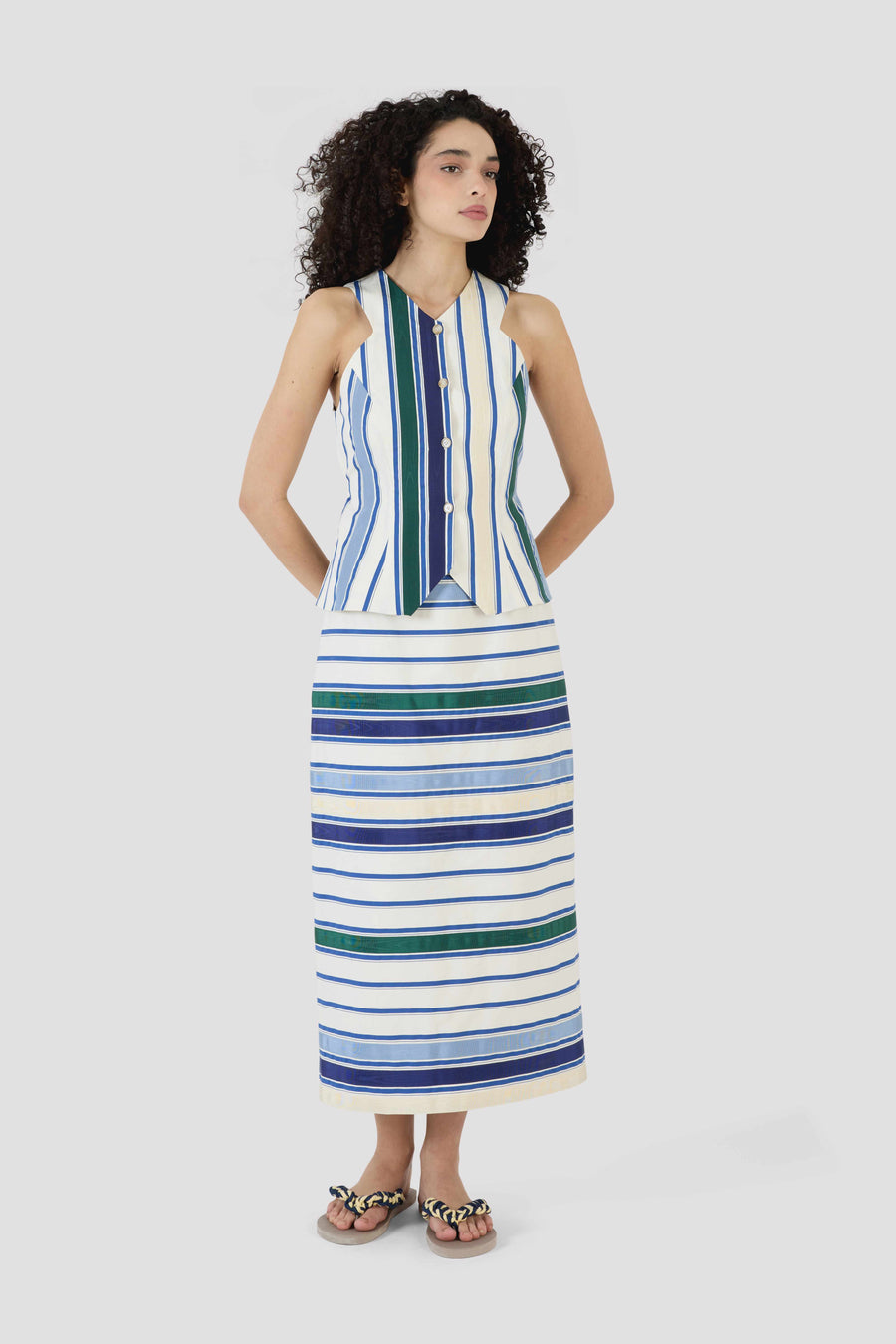 Ribbon King Giorgio Vest - Coastal Stripe Cotton