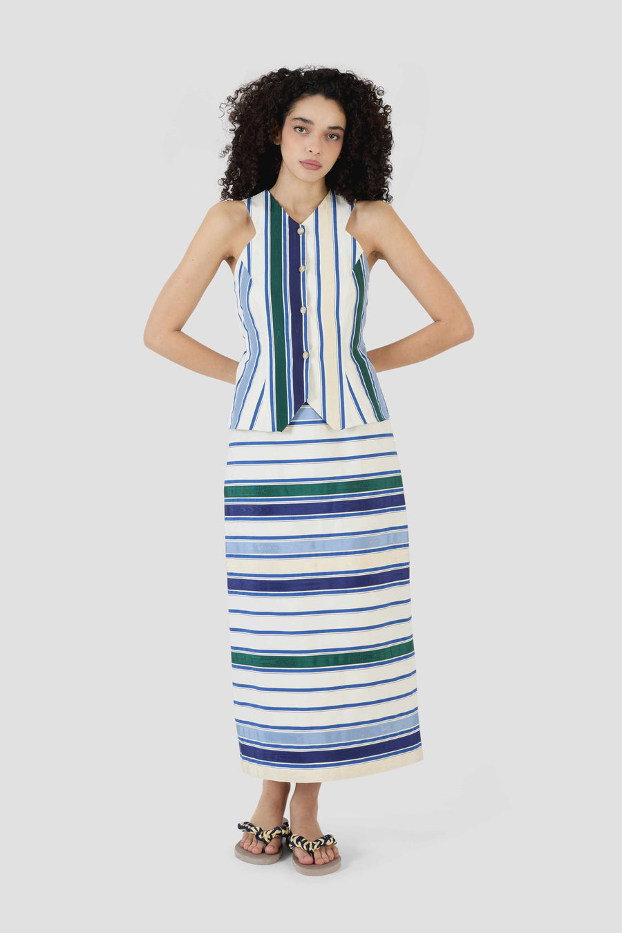 Ribbon Classic Pencil Skirt - Coastal Stripe Cotton