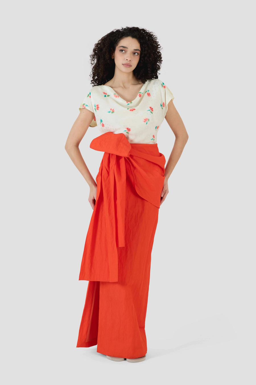 Draped V Tee - Tulip Jacquard