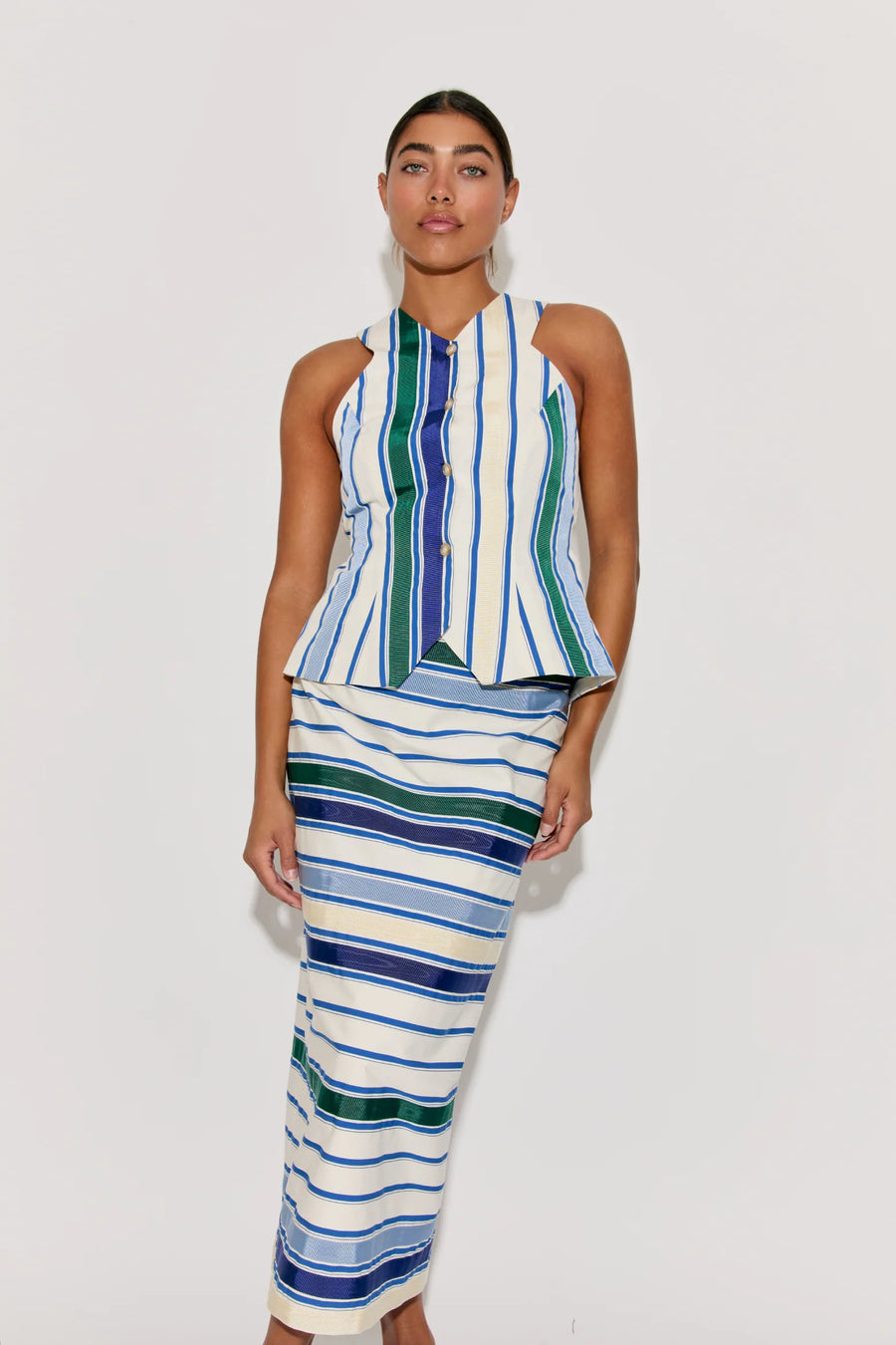 Ribbon King Giorgio Vest - Coastal Stripe Cotton