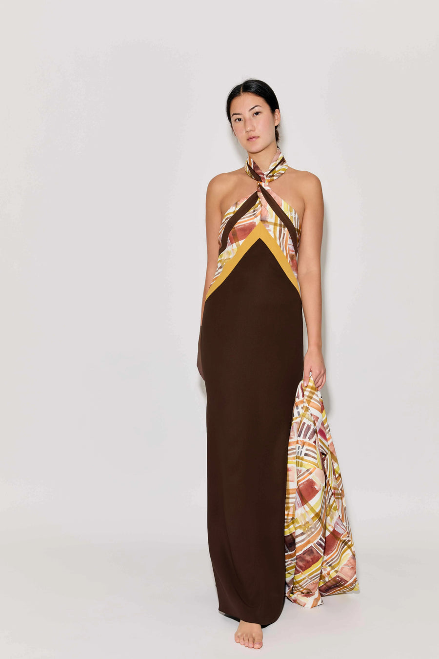 Twisted Halter Dress - Brown