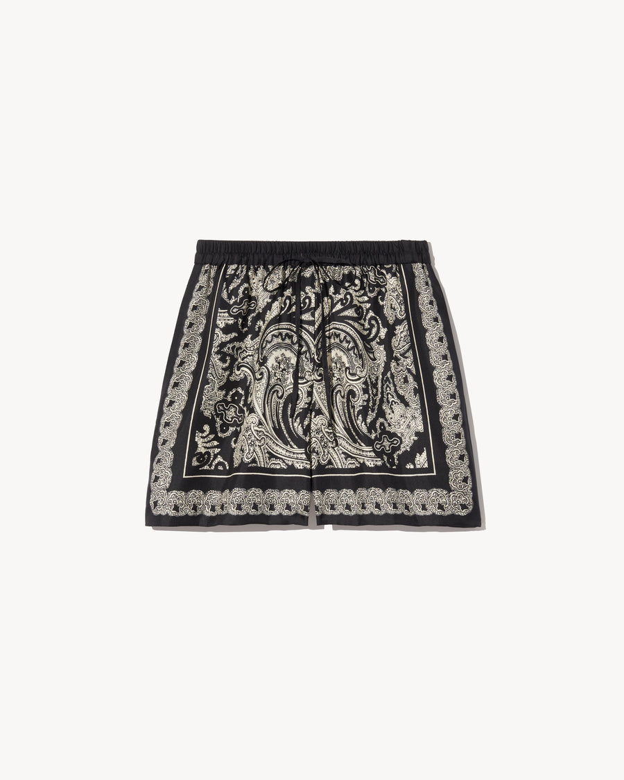 Frances Silk Short - Black/Ivory Paisley