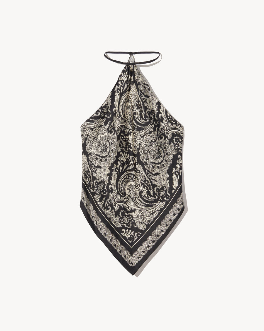 Audrey Silk Cami - Black/Ivory Paisley