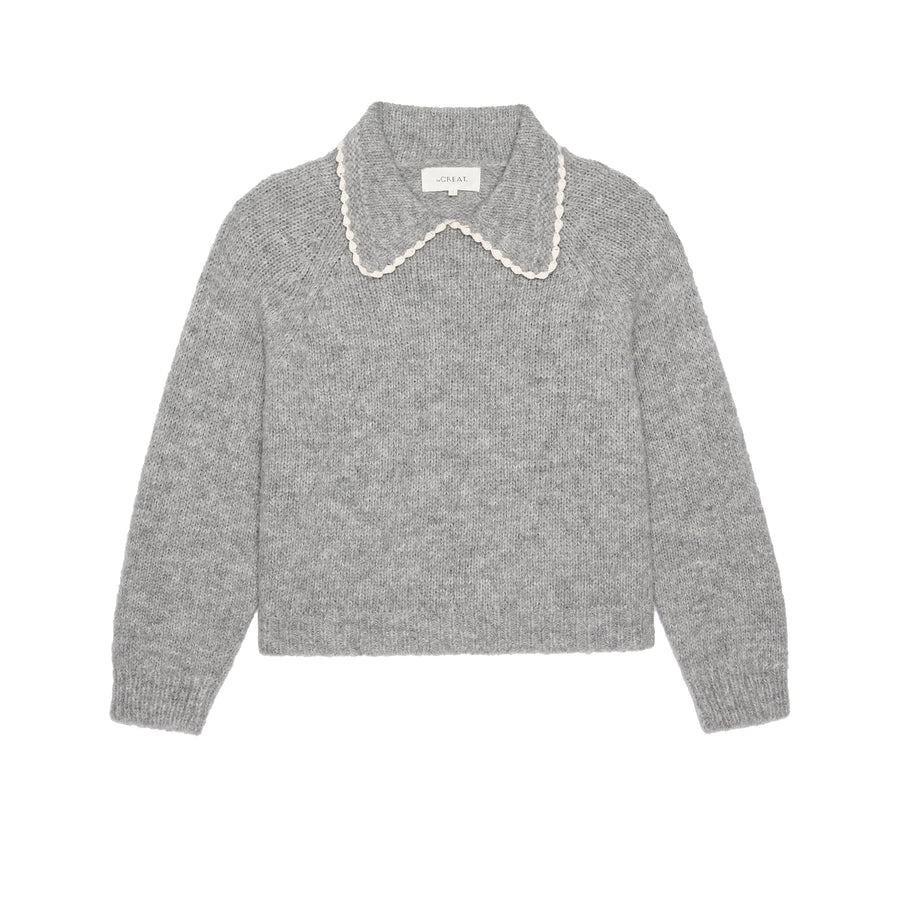 The Crochet Collar Pullover - Heather Grey