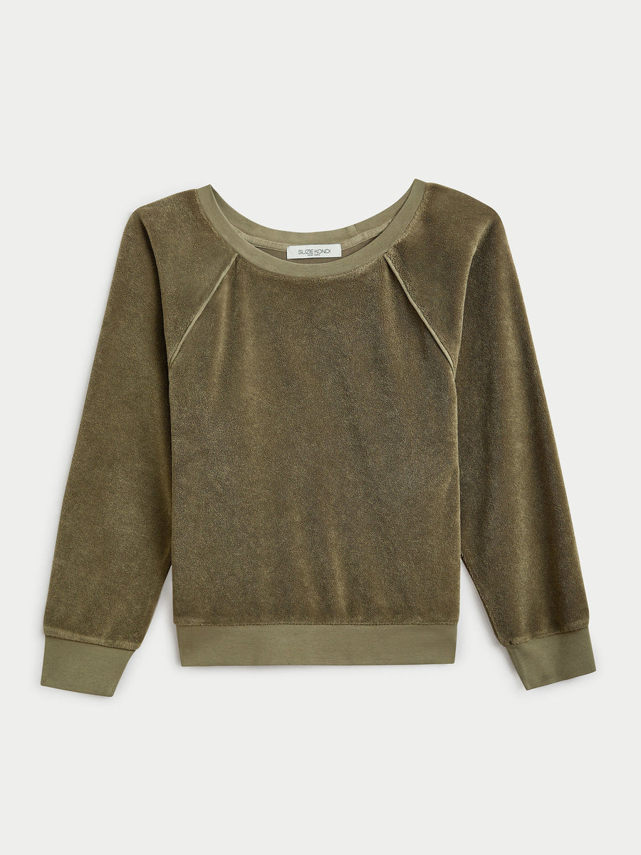 The Saba Raglan Top in Terry - Juniper