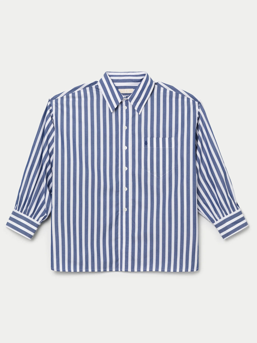 The Kappa Button-Up Shirt - Wide Navy Stripe