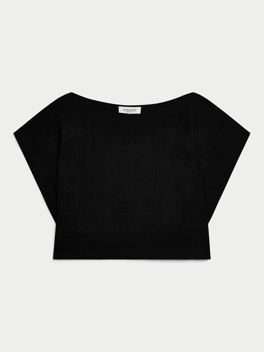 The Kori Crop Top in Linen - Black