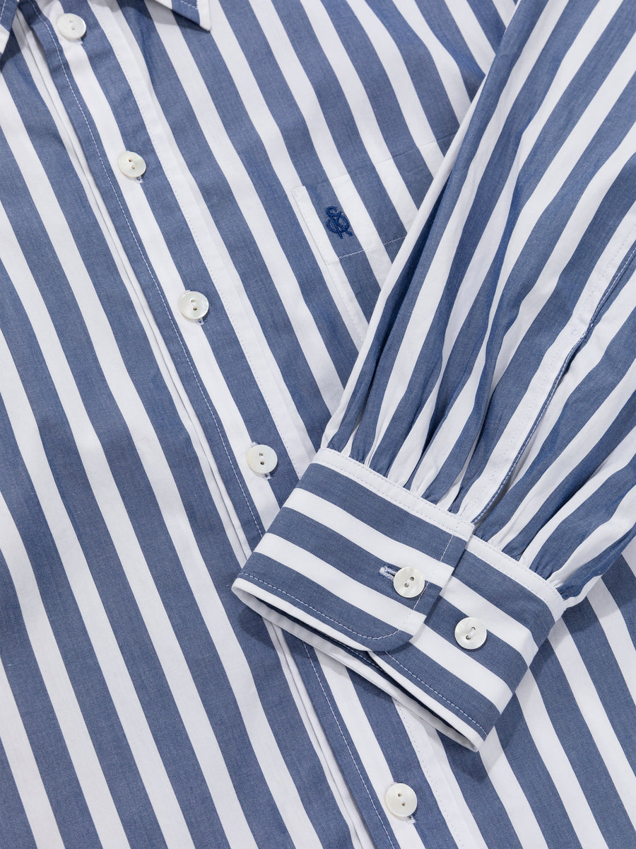 The Kappa Button-Up Shirt - Wide Navy Stripe