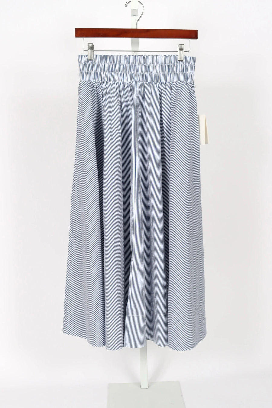 The Kyria Circle Skirt in Cotton Poplin - Navy Stripe