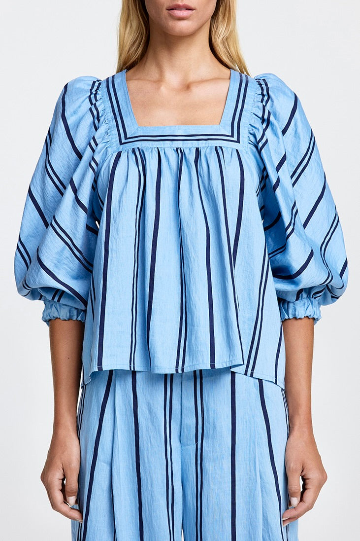 Square Neck Top - Blue Stripe