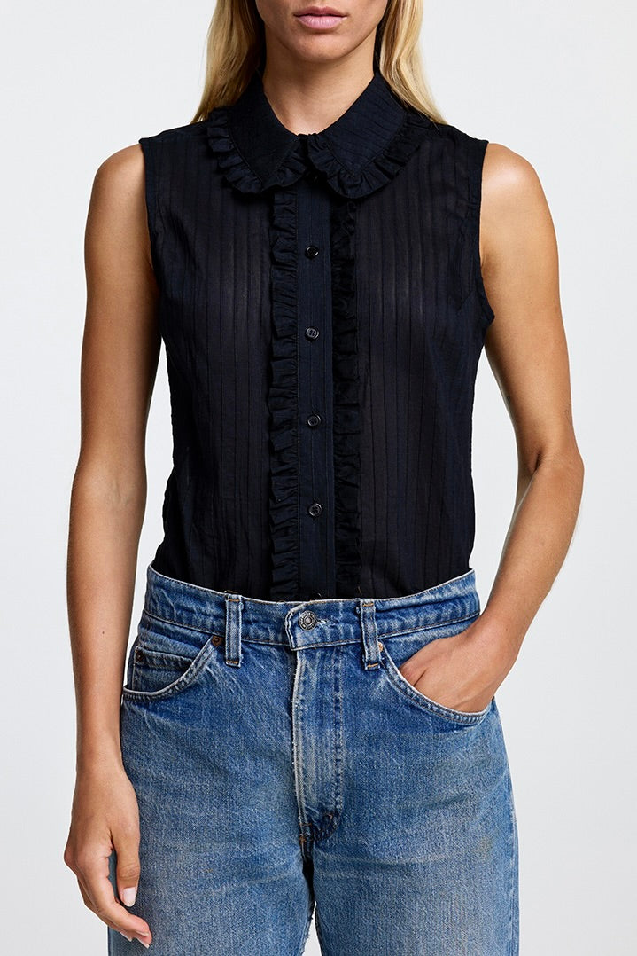 Sleeveless Ruffle Trim Shirt - Black