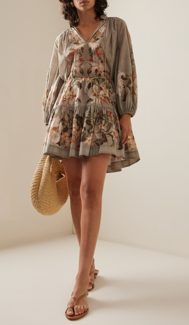 Lexi Billow Mini Dress - Sage Palm