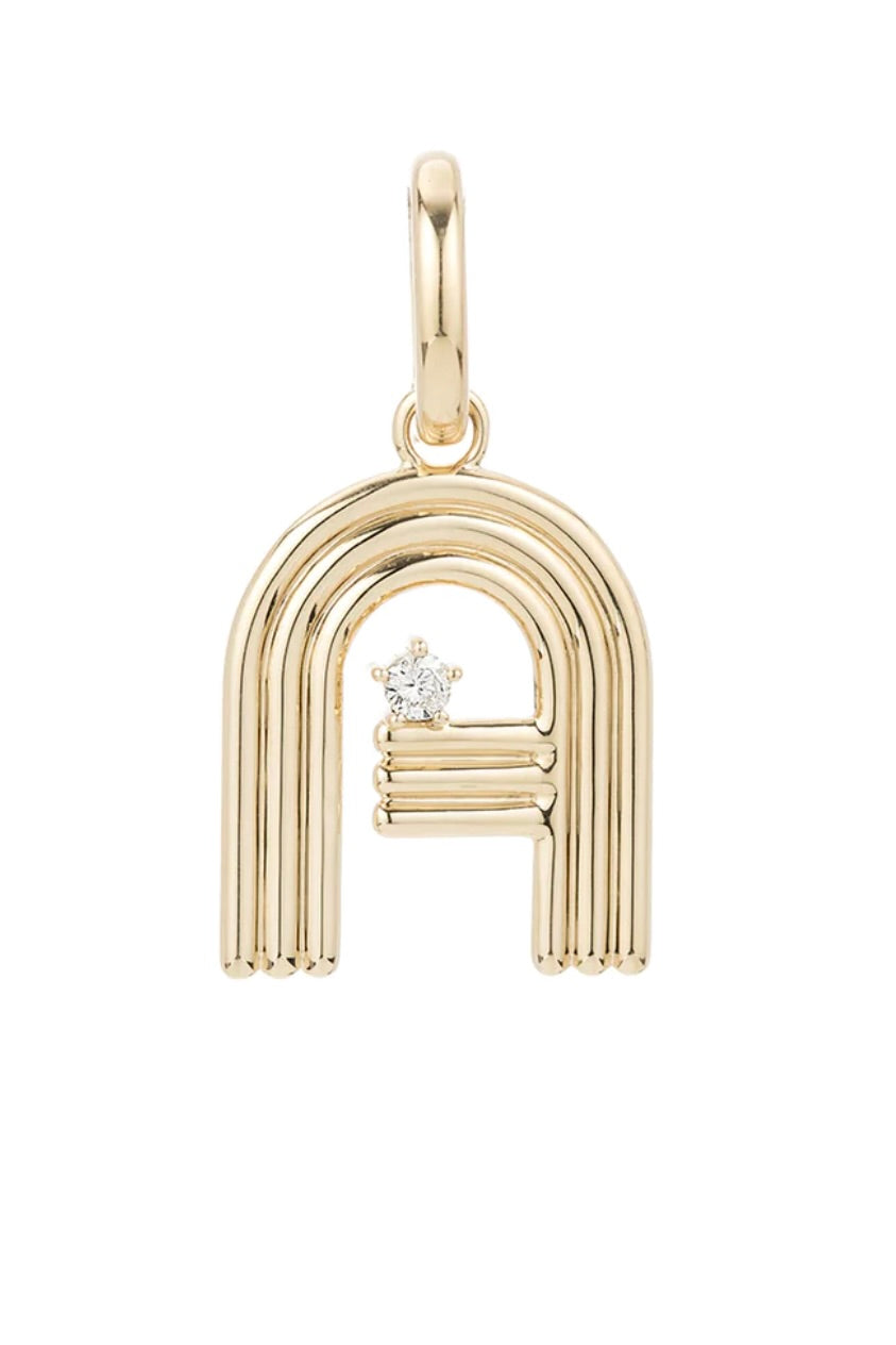 Groovy Diamond Initial Hinged Charm - 14K Yellow Gold - By Special Order