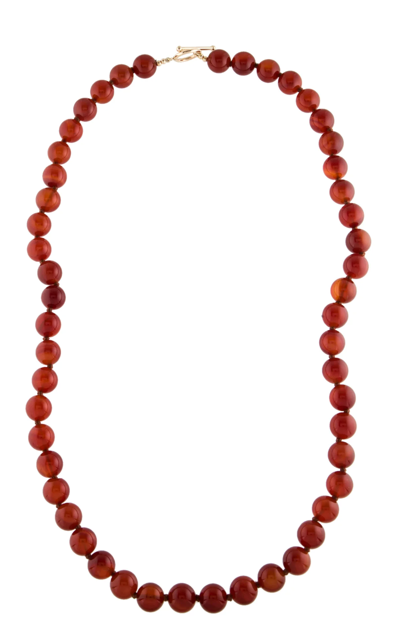 16" Chunky Red Seed Pearl Necklace - 14K Yellow Gold