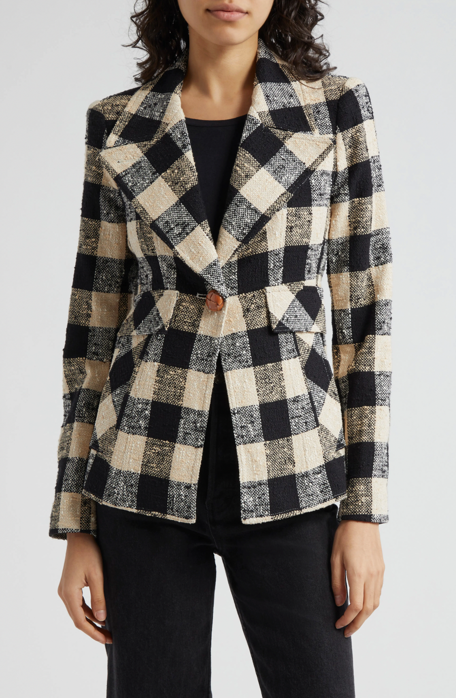 Cut-Away Blazer - Black Check