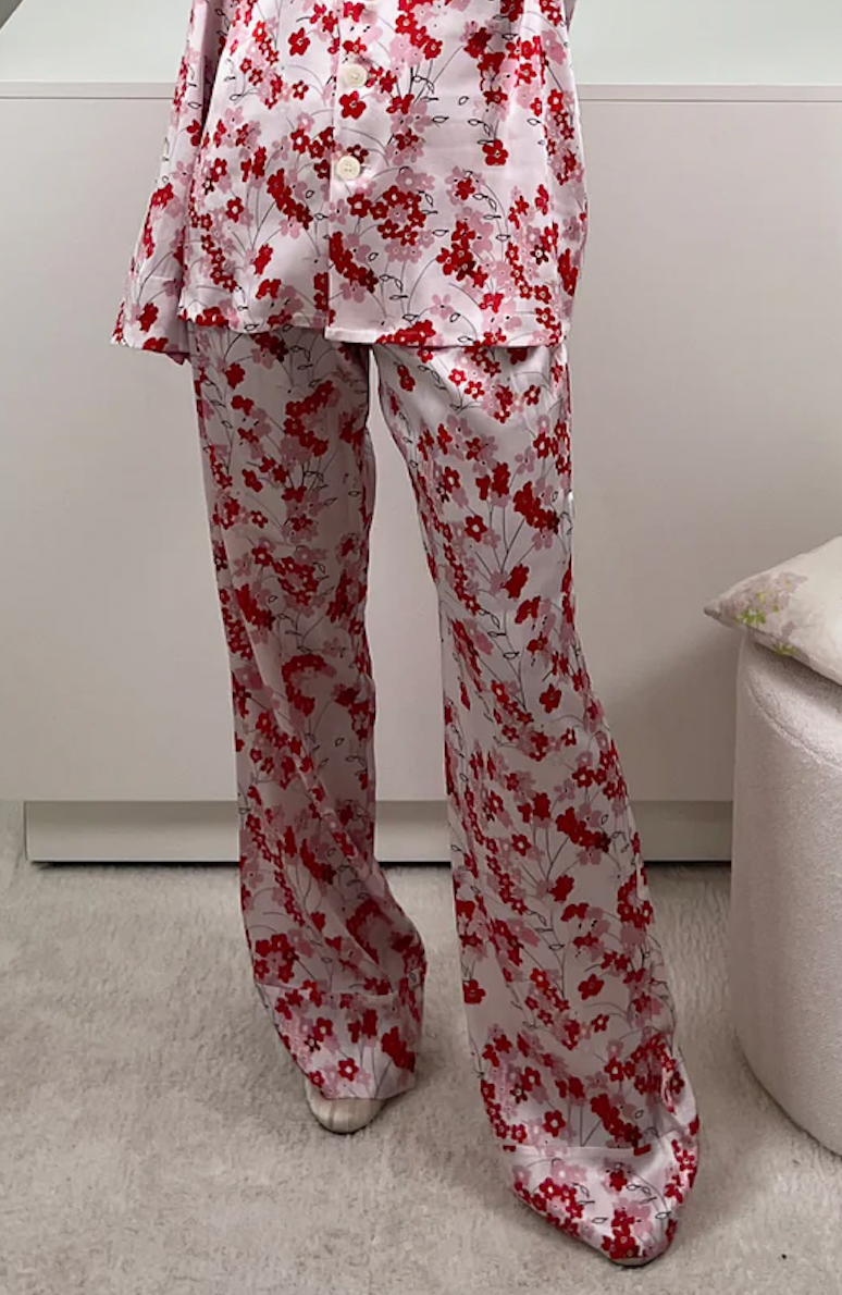 Pyjama Louis Pants - Medium Flower - Red & Pink on White