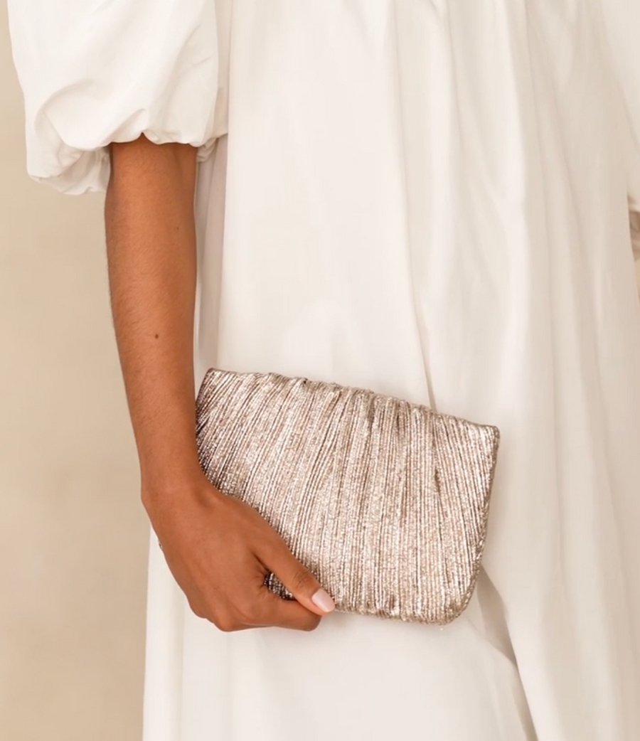 Brit Champagne Flat Pleated Clutch