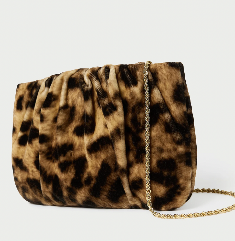 Serena Leopard Gathered Velvet Clutch