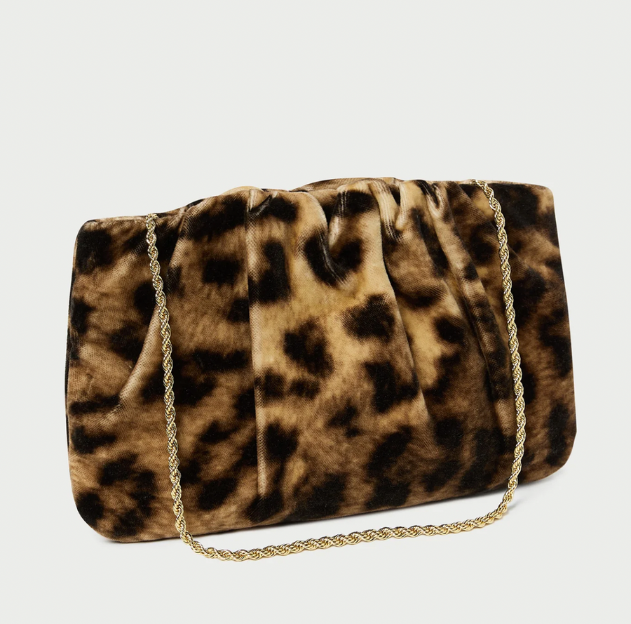 Serena Leopard Gathered Velvet Clutch