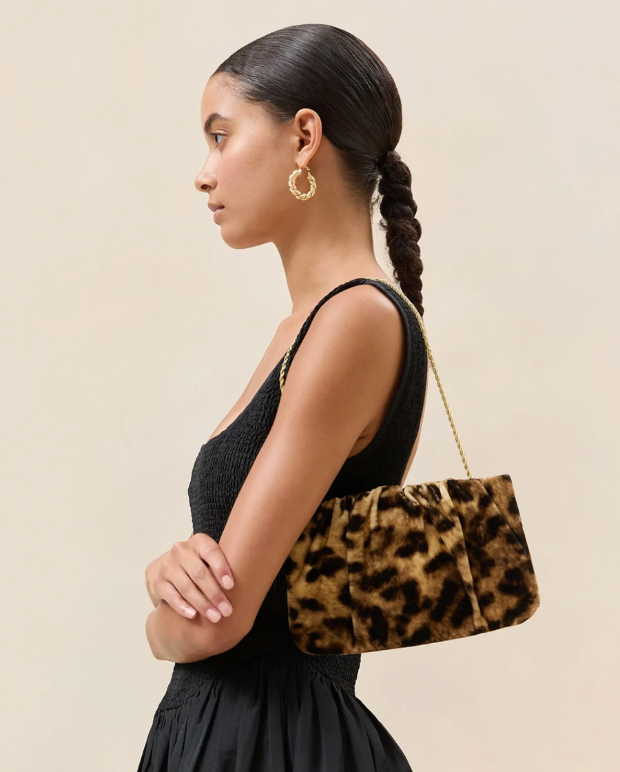 Serena Leopard Gathered Velvet Clutch