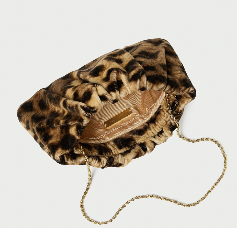 Serena Leopard Gathered Velvet Clutch