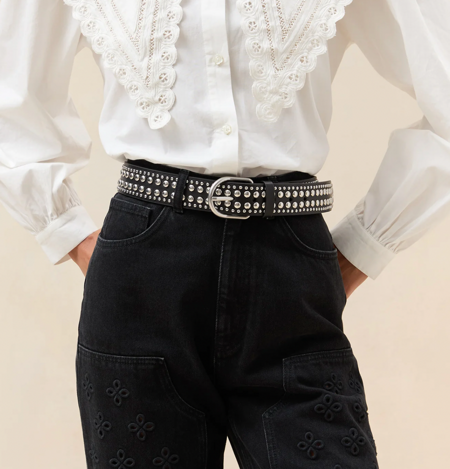 Isaac Black/Silver Studded Belt