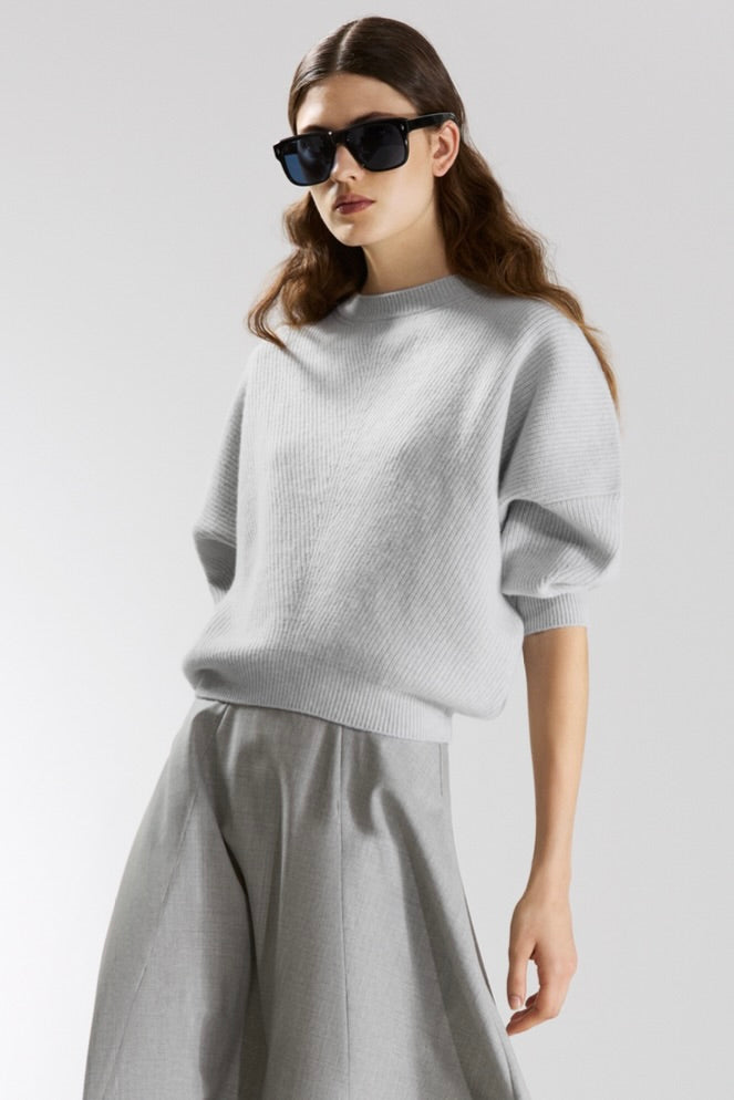 English Ribbed 3/4 Sleeve Knit - Ice