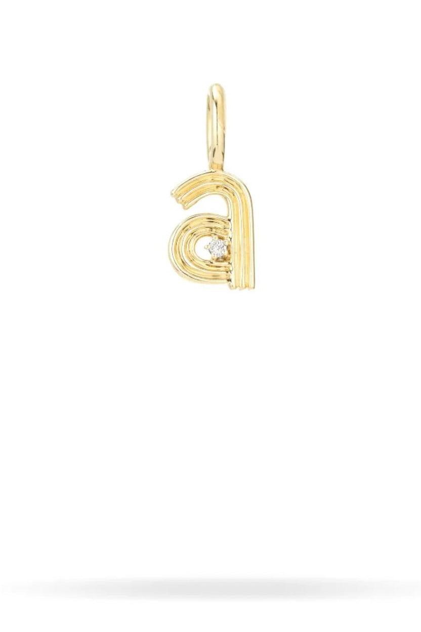 Groovy Diamond Initial Mini Bead Charm - 14K Gold