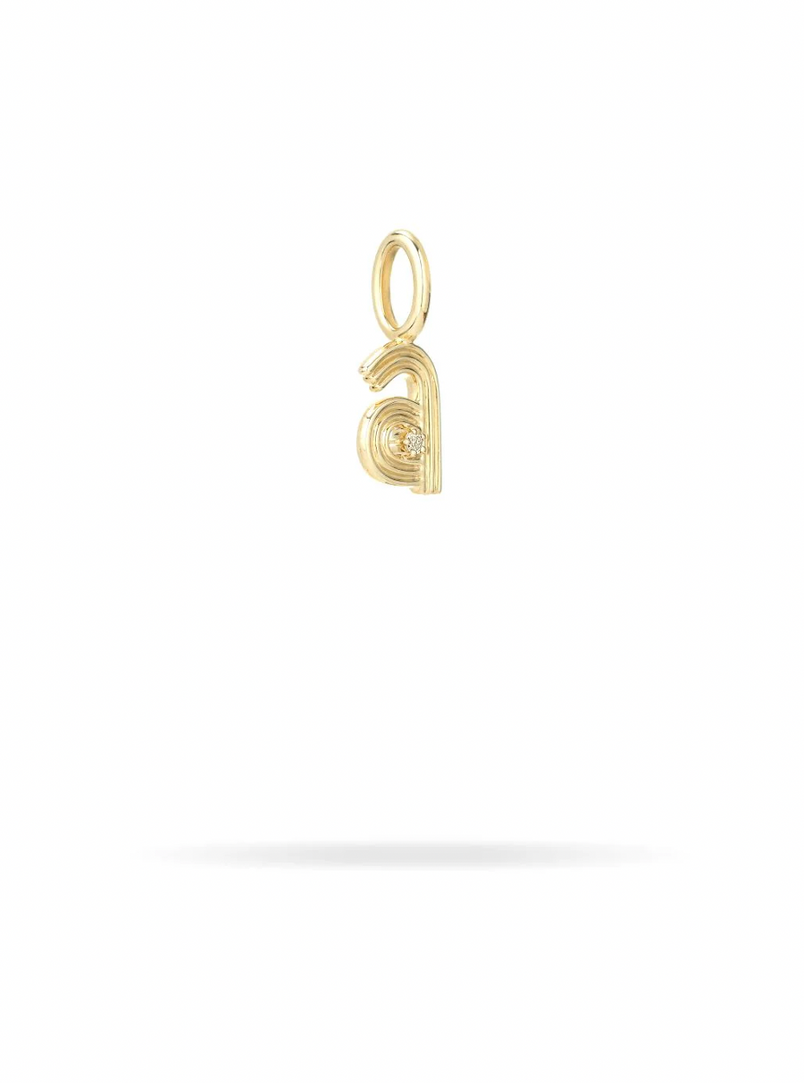 Groovy Diamond Initial Mini Bead Charm - 14K Gold