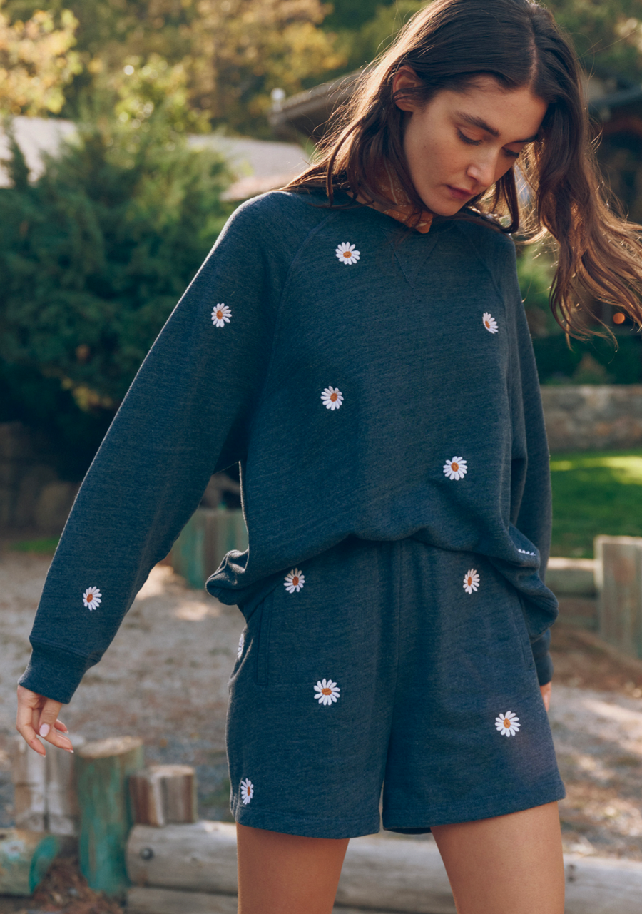 The Slouch Sweatshirt - Vintage Blue with Floating Daisy