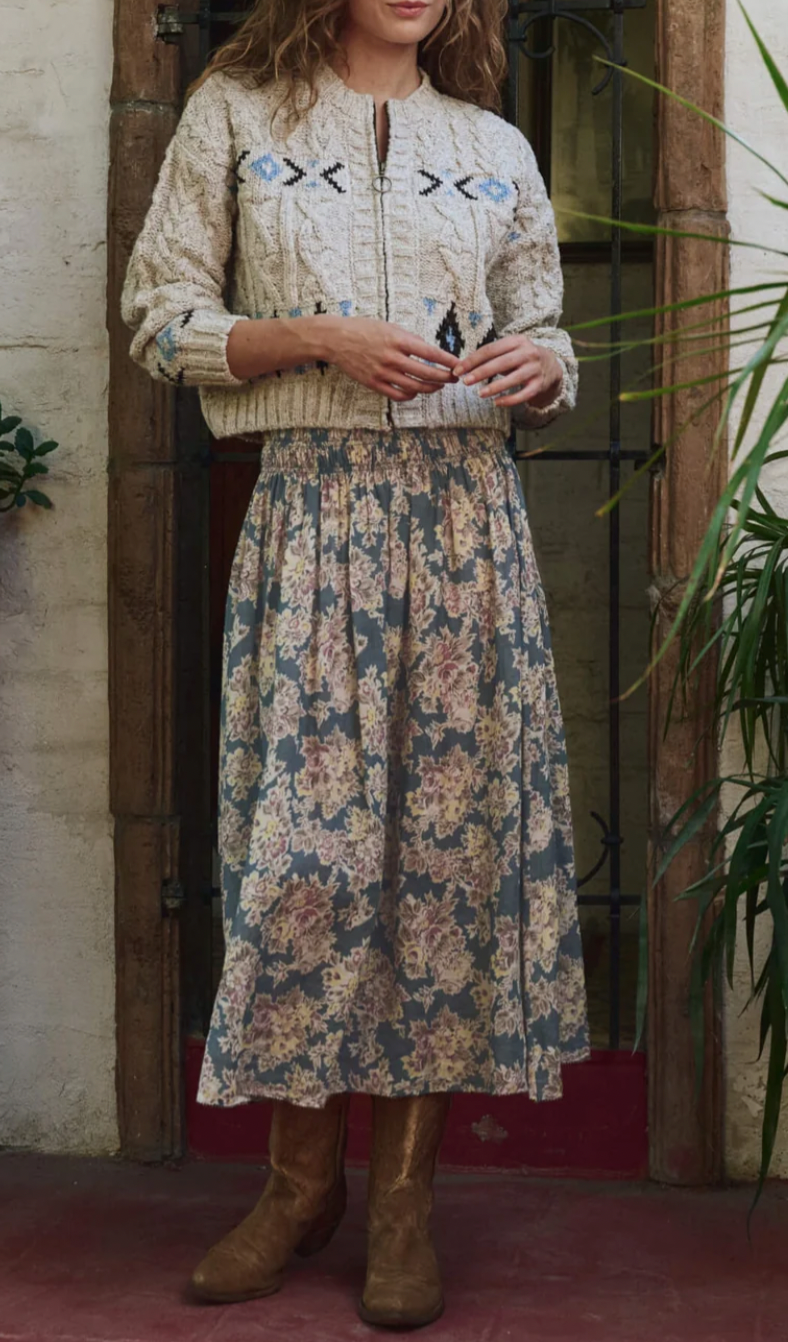 The Canary Skirt - Indigo Floral