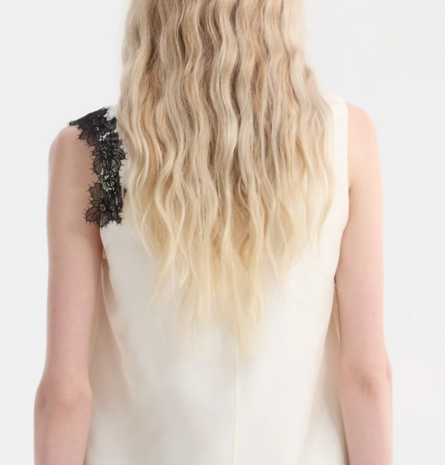 Scoop-Neck Silk Lace Dress - Cream