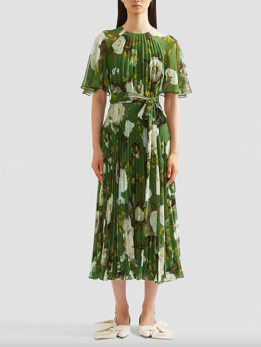 Short Sleeve Midi Dress - Painted Rose Olive