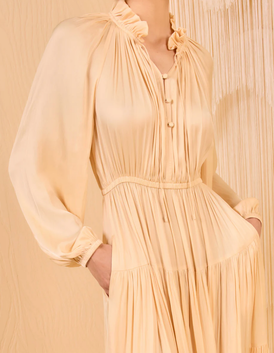 Riley Long Sleeve Midi Dress - Pearlescent