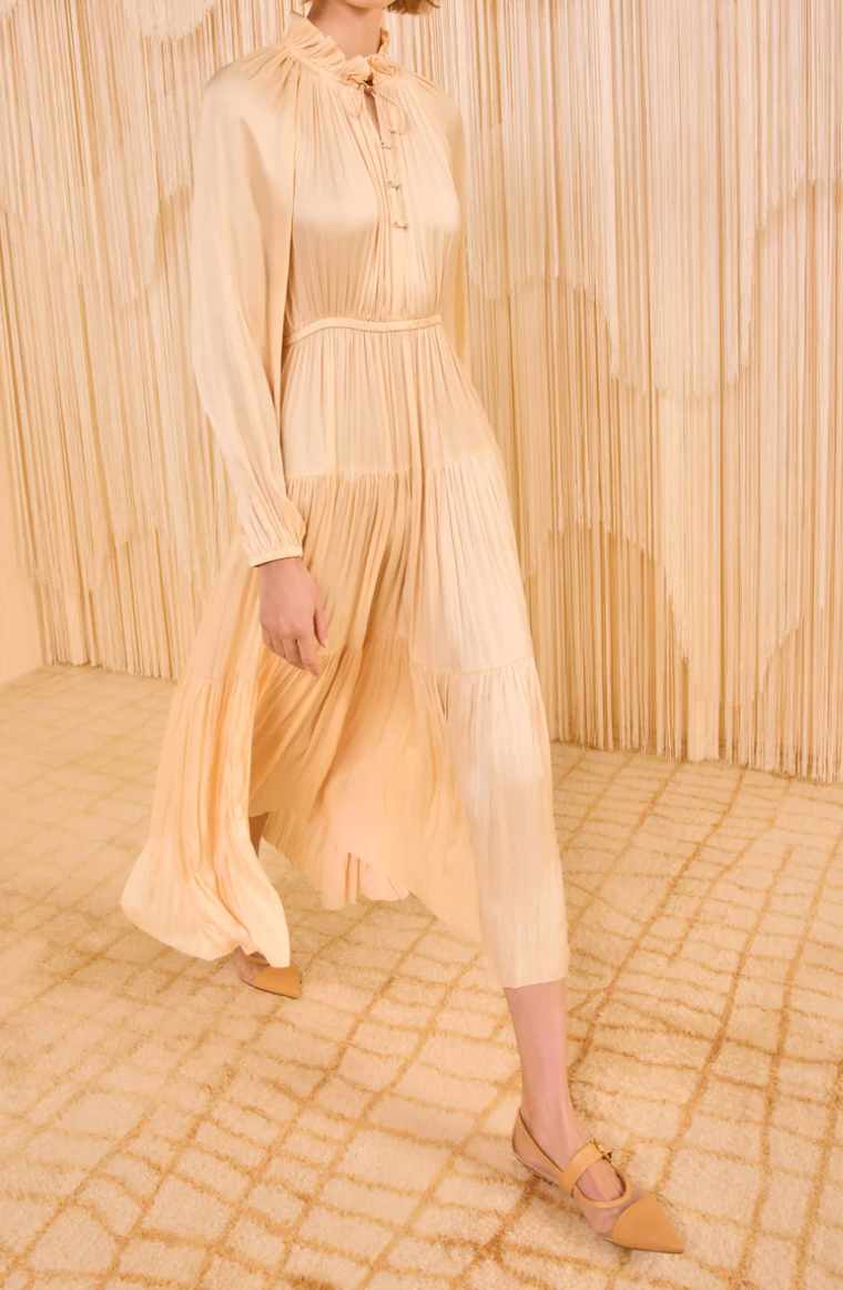 Riley Long Sleeve Midi Dress - Pearlescent