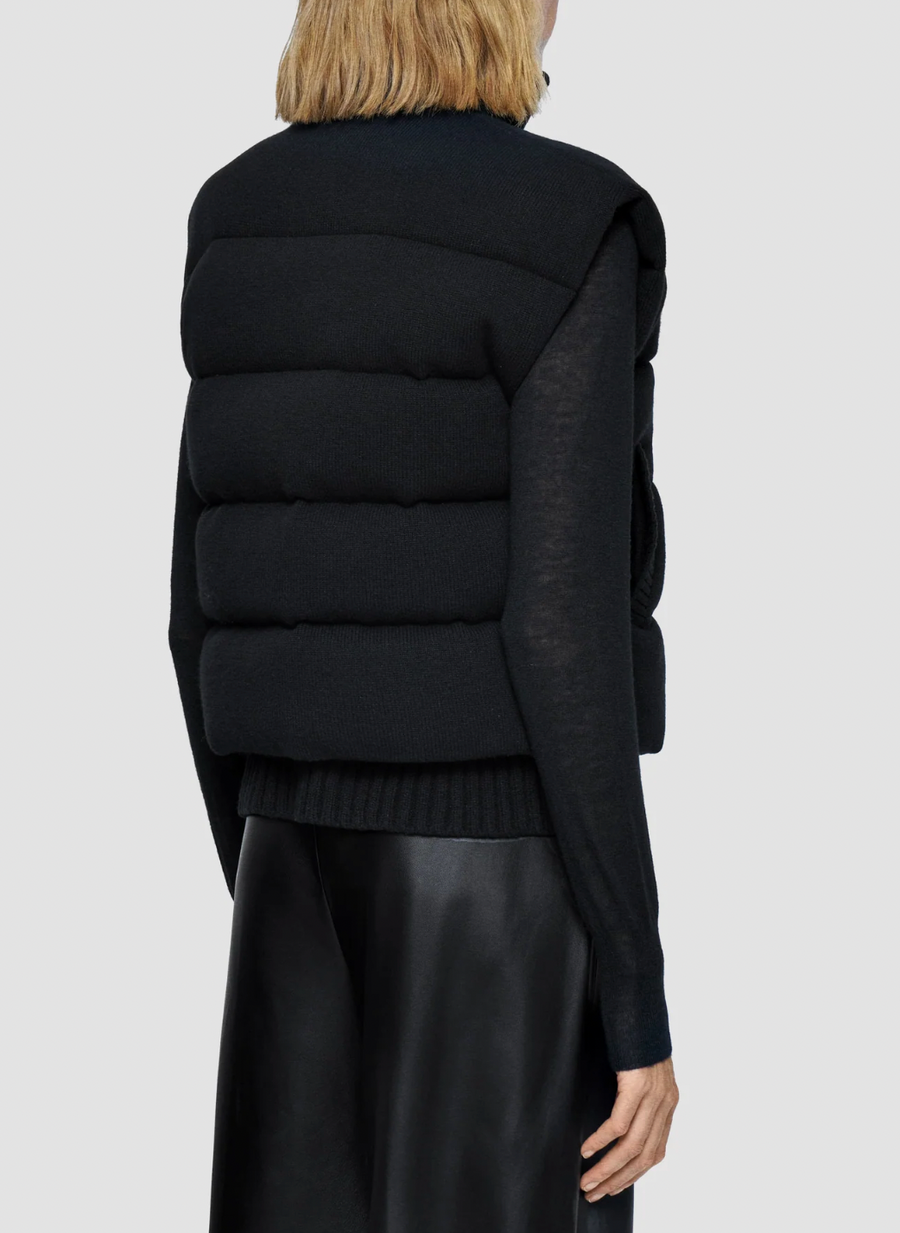 Knitted Down Short Vest - Black