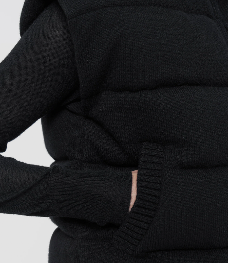 Knitted Down Short Vest - Black