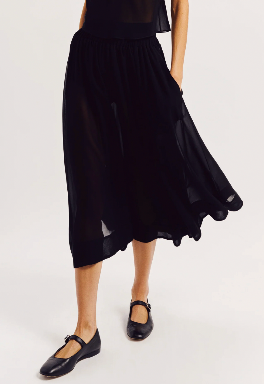 Selena Silk Chiffon Skirt - Black