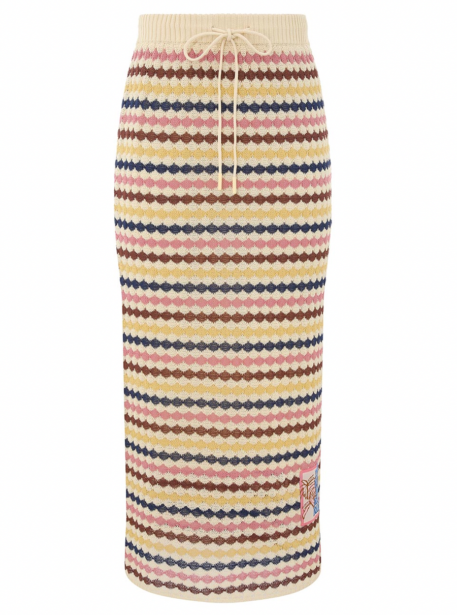 Awaken Scallop Knit Midi Skirt - Multi Stripe