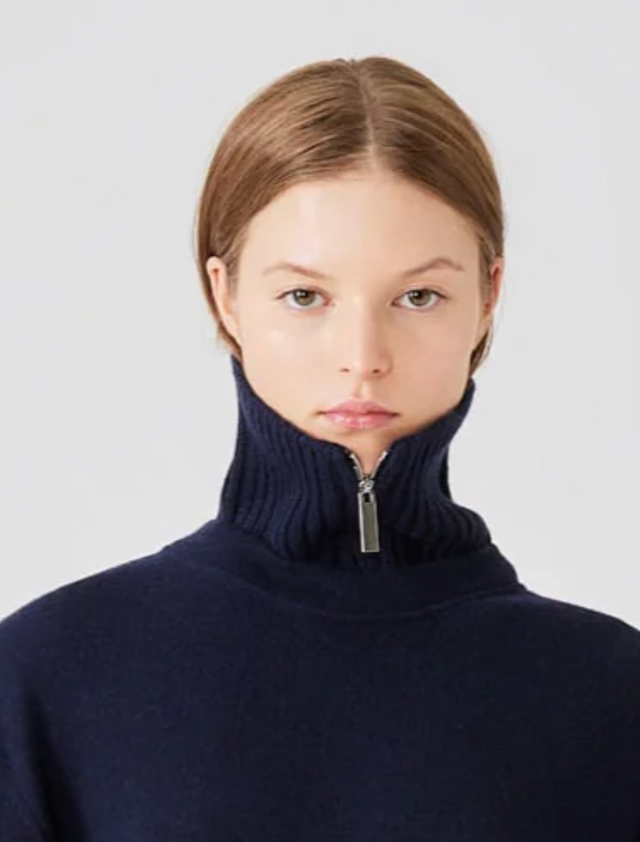 Knit Cashmere Collar - Navy