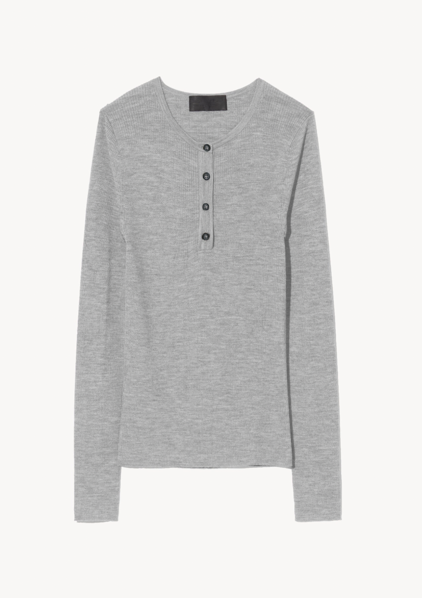 Klarisse Henley Knit - Medium Grey Melange