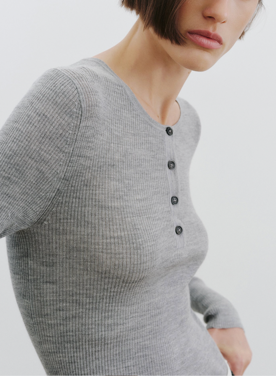 Klarisse Henley Knit - Medium Grey Melange