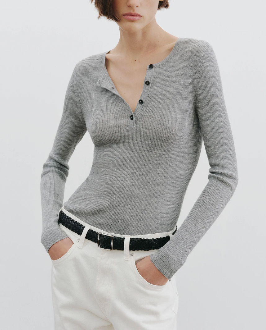 Klarisse Henley Knit - Medium Grey Melange