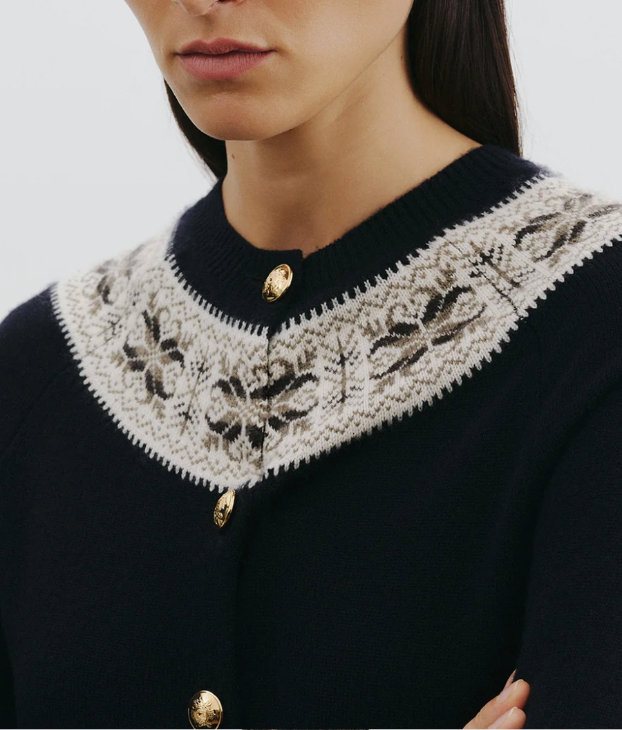 Josefa Cashmere Cardigan - Dark Navy Fair Isle