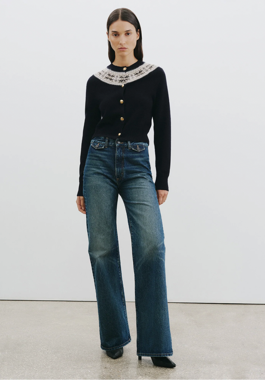 Josefa Cashmere Cardigan - Dark Navy Fair Isle