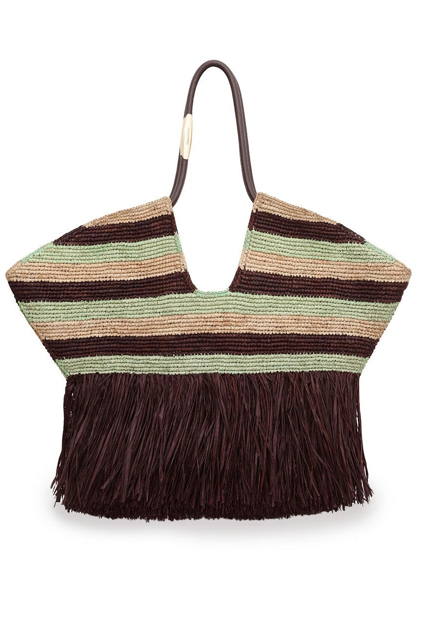 Goldentime Large Fringe Tote - Burgundy Stripe