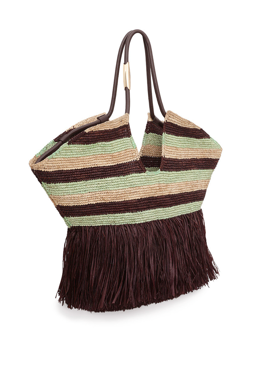 Goldentime Large Fringe Tote - Burgundy Stripe