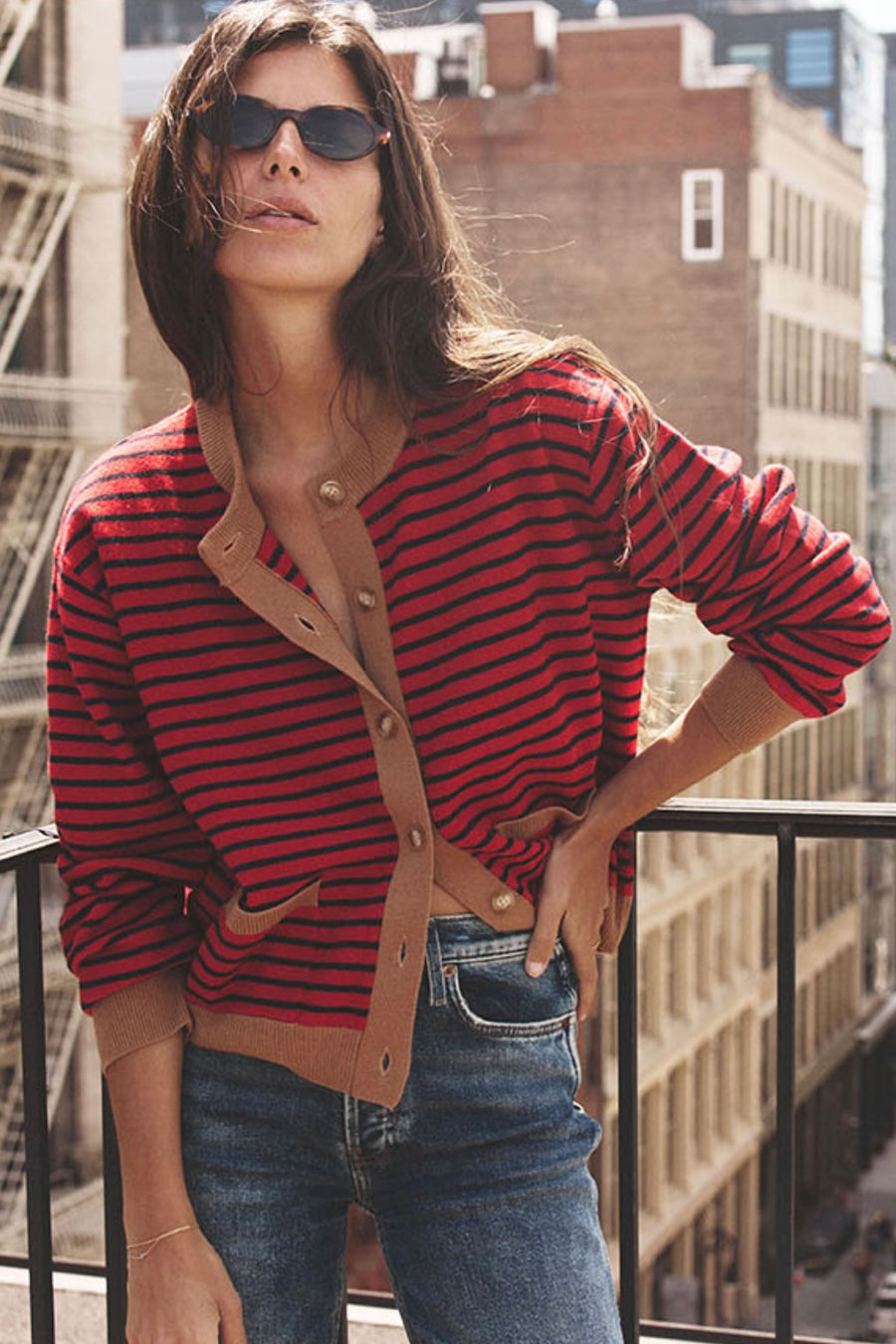 Lillian Cardigan - Red Stripe